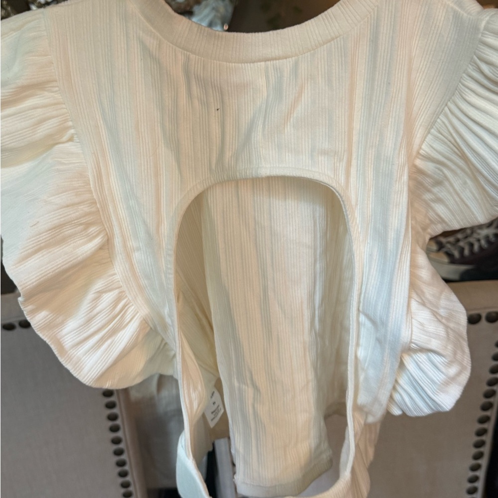 White Ruffle Sleeve Top - Picture 2 of 2